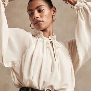 Banana Republic Cream Sheer Georgette Balloon Sleeve Blouse Petite L NWT